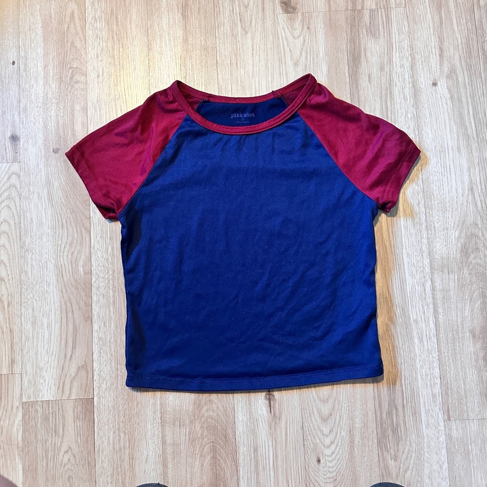 Pink Mist Girls Raglan T Shirt Blue Red Size S Short Sleeve Casual Top